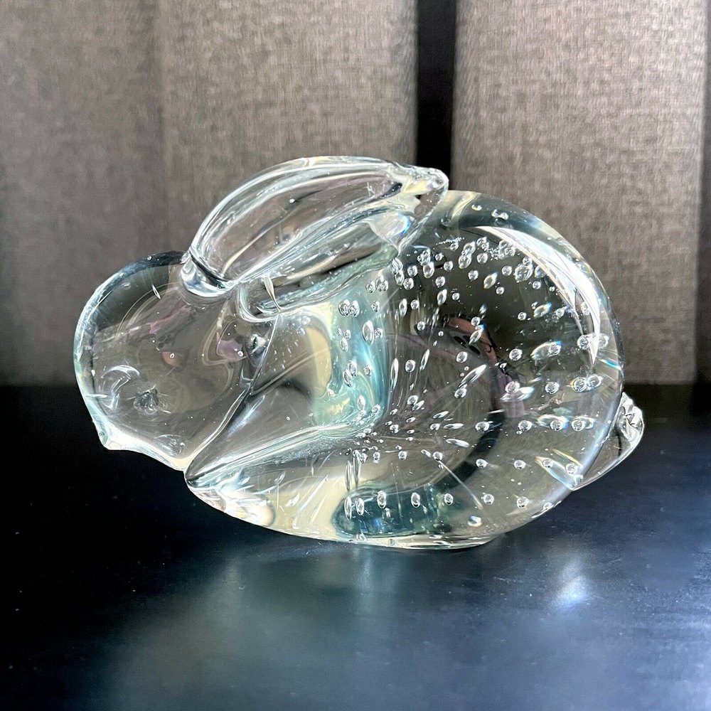 BULLICANTE ART GLASS Bunny Rabbit Paperweight Figurine w/ Controlled Bubbles